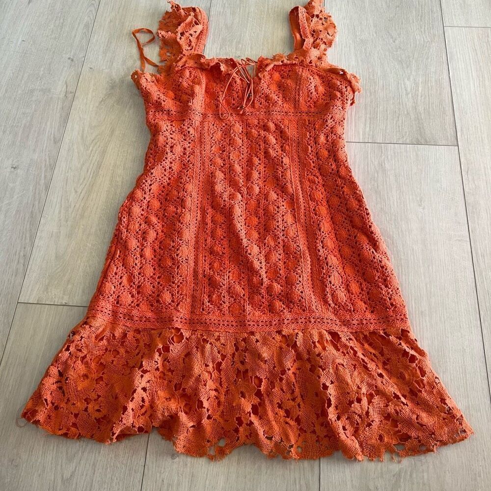 Free People Orange Crochet Lace Sundress - Picture 3 of 9
